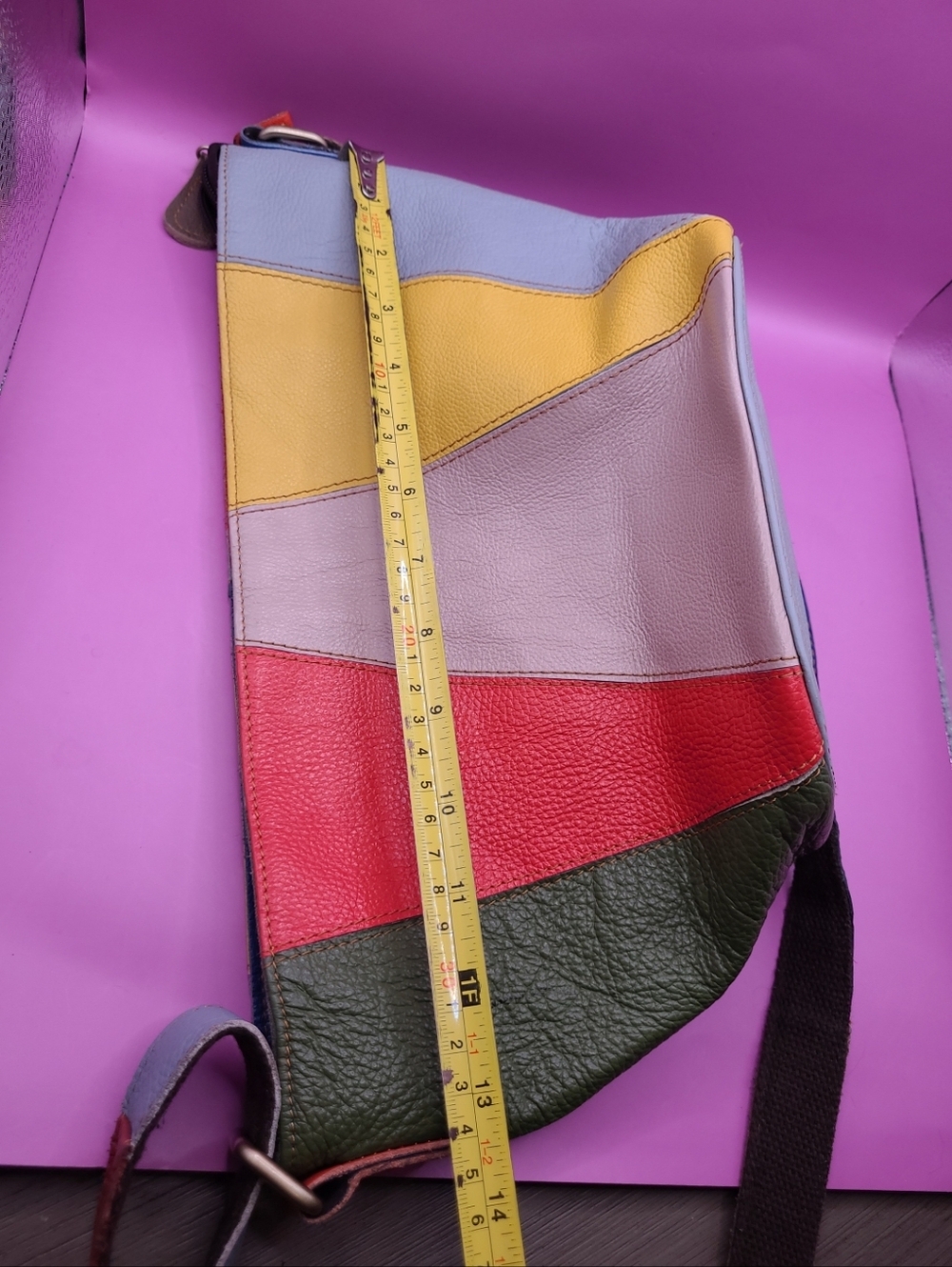 Amerileather Multicolor Panel Leather Crossbody Bag - Colorblock Red, Lavender - Picture 15 of 16